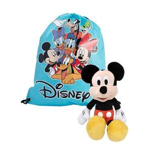 Disney Mickey Mouse 11" Plush Doll Toy w/ Mickey & Friends 15" Cinch Sling Bag